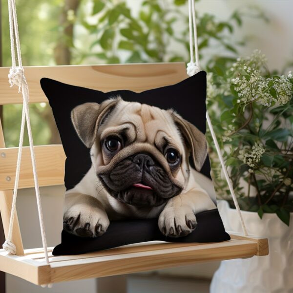 Cute Pug Dog Photo Print Throw Pillow Cover, 45x45 cm, Peach Skin Velvet, Decorative Cushion for Sofa, Living Room, Bedroom, Contemporary Style