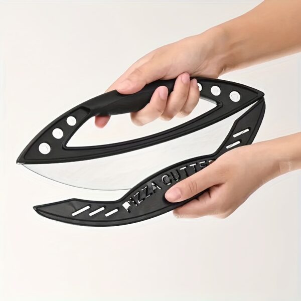 Stainless steel pizza cutter, large and durable kitchen tool for making perfect slices and shapes.