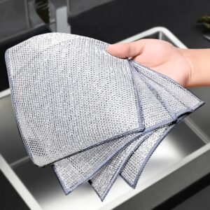 50 pack microfiber mesh scrubbing pads, dual-side dish scrubbers, non-woven fabric, lightweight dish towels for kitchen cookware and utensils.