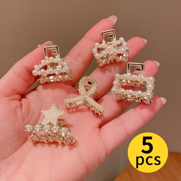 Elegant 5pcs Faux Pearl Hair Clip Set for Women - Chic Alloy Side & Bangs Clips for Graduation Celebrations