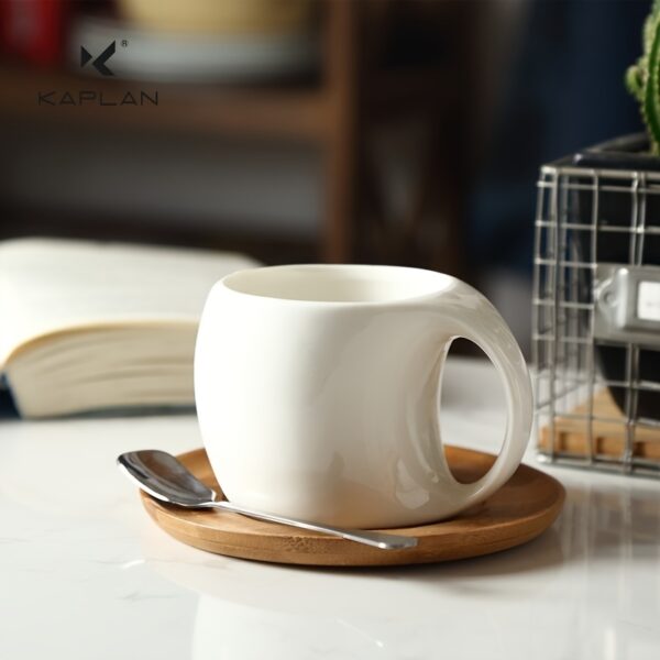 Vintage White Ceramic Coffee Cup and Saucer Set with Spoon for Latte and Tea