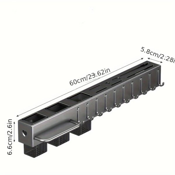 Wall-mounted carbon steel kitchen utensil holder for organizing cooking tools and utensils.