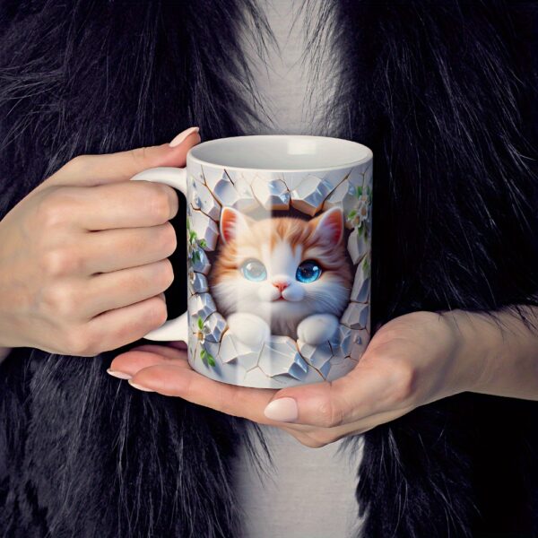 Cute Cat in Floral Crack 3D UV DTF Decal, Waterproof, Scratch & Oil Resistant for Mugs, Glasses, and DIY Crafts.