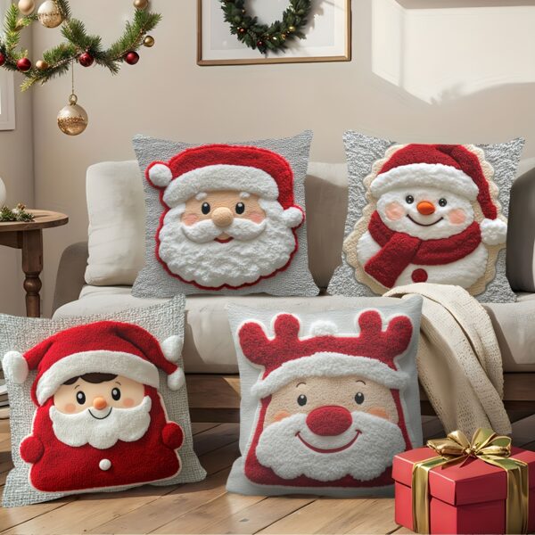 4pcs Holiday Christmas Pillowcase Set with Santa Claus, Snowman, and Elk Print, Polyester, Zipper, Machine Washable, 45x45 cm