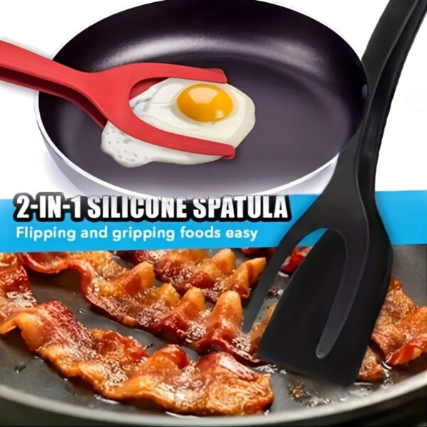 2-in-1 non-stick pan flipper for pancakes, eggs, and more; durable polypropylene spatula with hanging hole.