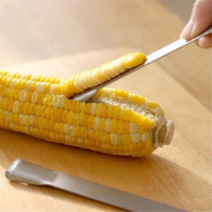 Stainless steel corn on the cob remover tool for fast and safe kernel removal.