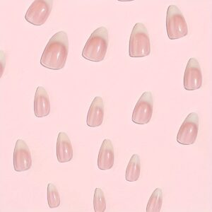 24-piece chic white gradient press-on nails set with short almond shape and glossy finish, perfect for everyday elegance.