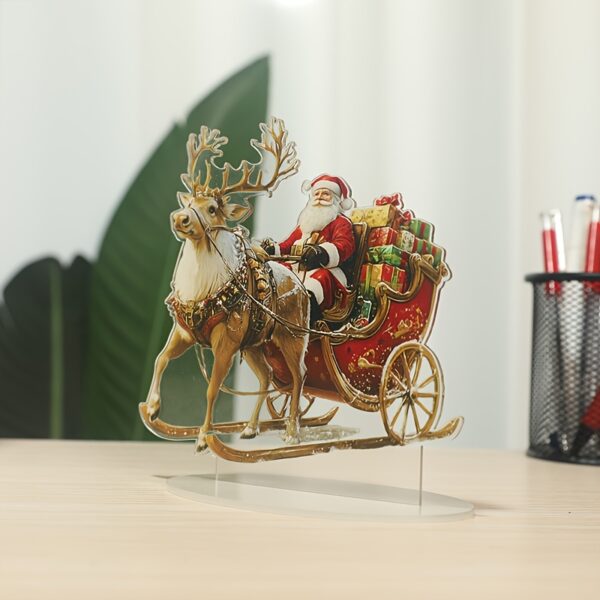 Classic acrylic Santa Claus and reindeer sleigh statue, 15.01x15.01cm, bohemian style tabletop decor, perfect for home, office, and holiday gifting.