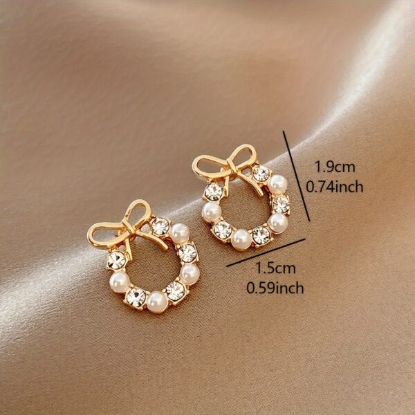 1 Pair Personality Light Luxury Bowknot Glass Inlay Imitation Pearl High-End Women's Daily Ear Studs