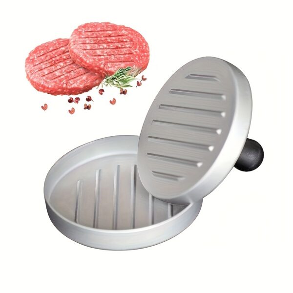 Manual non-stick hamburger meat press for home kitchen, breakfast pancake maker, and hamburger patty mold.