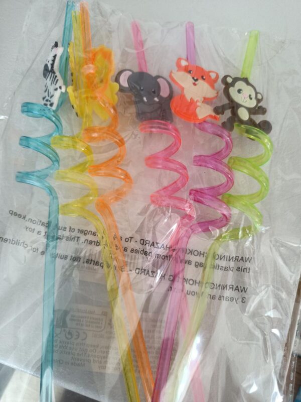 Set of 6 cartoon animal reusable straws for milk, water, and party drinks