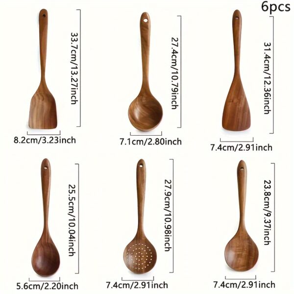 Wooden Cooking Utensil Set including spoons, spatula, and turner, perfect for non-stick cookware