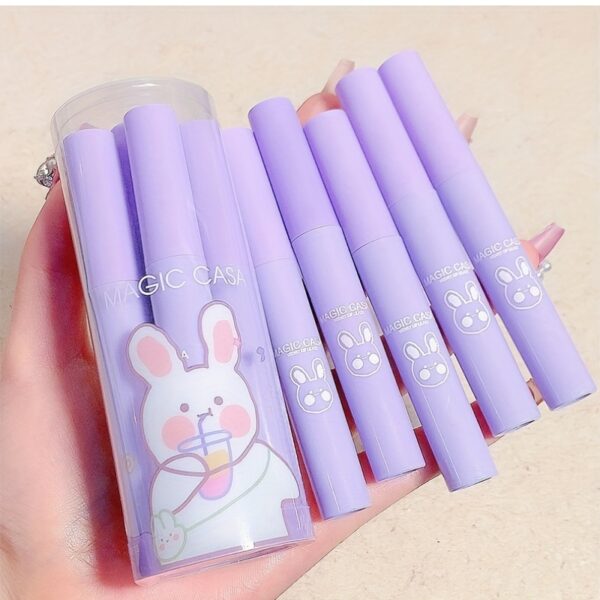 6 Pcs Waterproof Matte Velvet Lip Tint with Cartoon Bunny Print - Long-Lasting Liquid Lipstick