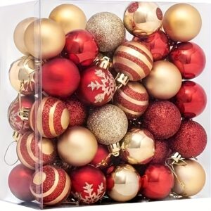 A set of 50 classic Christmas ornaments, 4cm electroplated and painted balls, ideal for holiday tree decorations.