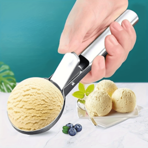 1pc multi-functional dual-scoop ice cream spoon with ergonomic handle, metal ice cream and sorbet scoop, perfect for kitchen use.