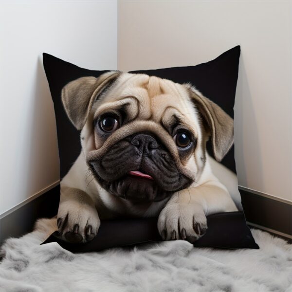 Cute Pug Dog Photo Print Throw Pillow Cover, 45x45 cm, Peach Skin Velvet, Decorative Cushion for Sofa, Living Room, Bedroom, Contemporary Style