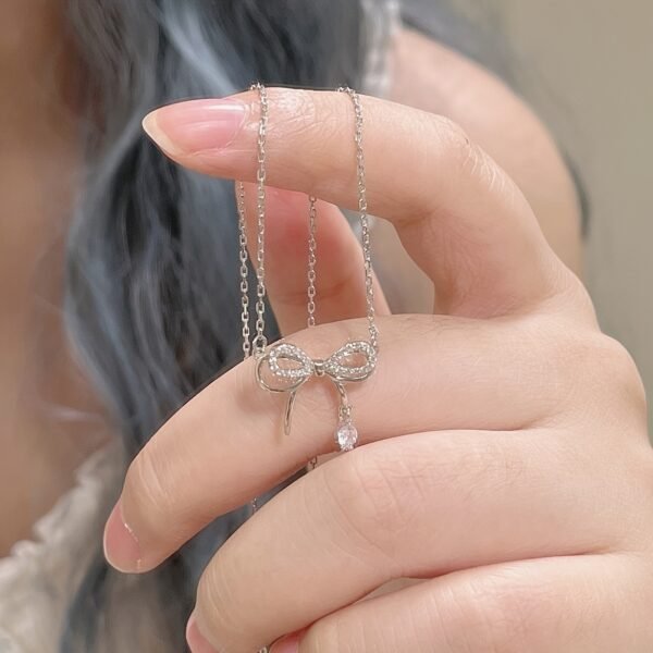 Bow necklace with artificial diamonds, clavicle chain, perfect gift for holidays and special occasions.
