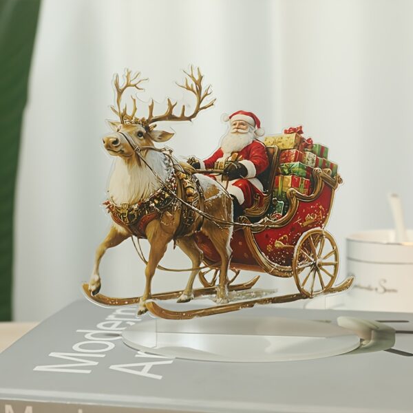 Classic acrylic Santa Claus and reindeer sleigh statue, 15.01x15.01cm, bohemian style tabletop decor, perfect for home, office, and holiday gifting.