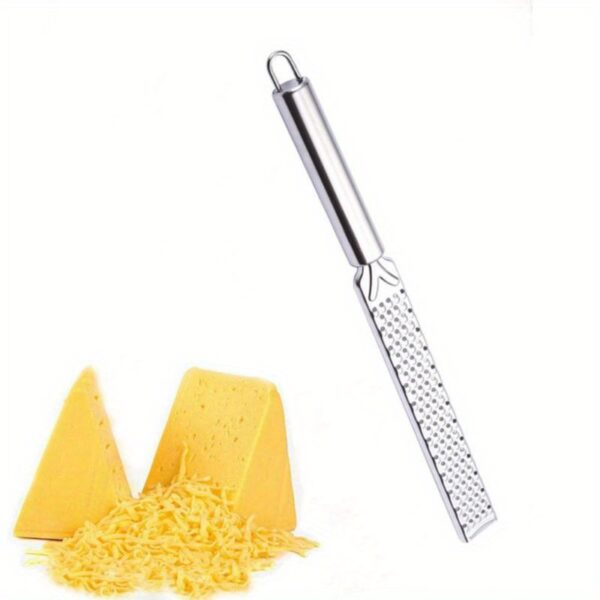 Durable stainless steel dual-sided lemon zester with comfort grip handle, ideal for citrus, cheese, and chocolate.