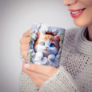 Cute Cat in Floral Crack 3D UV DTF Decal, Waterproof, Scratch & Oil Resistant for Mugs, Glasses, and DIY Crafts.