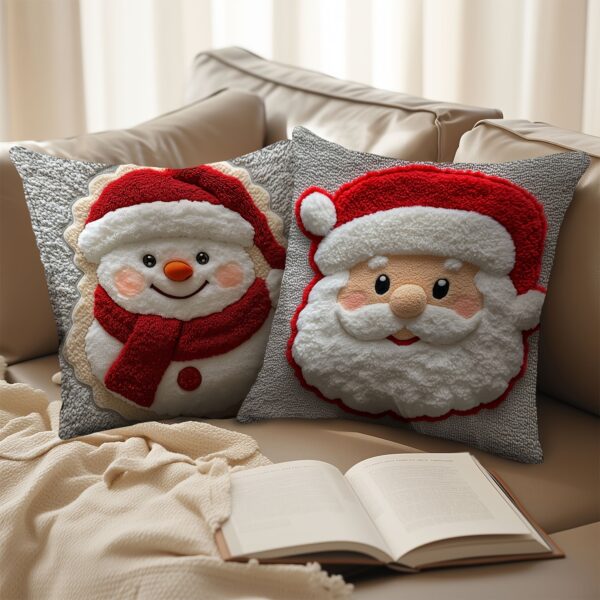 4pcs Holiday Christmas Pillowcase Set with Santa Claus, Snowman, and Elk Print, Polyester, Zipper, Machine Washable, 45x45 cm