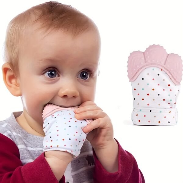 2-Pack of Dot-Patterned Teething Gloves - Silicone Teething Mitts for Babies, Scratch-Resistant Protective Gloves for 0-12 Months
