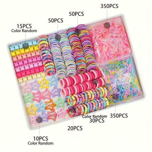 875pcs Resin Hair Accessory Set - Mixed Color Elastic Hair Ties, Ropes, Star-Shaped Clips, and Color-Matching Design for Ages 14+