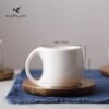Vintage White Ceramic Coffee Cup and Saucer Set with Spoon for Latte and Tea