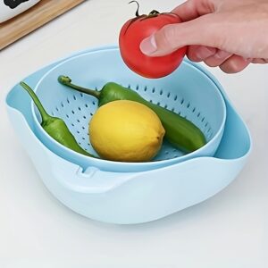 Two-piece double-layer vegetable washing basket for efficient cleaning and draining.