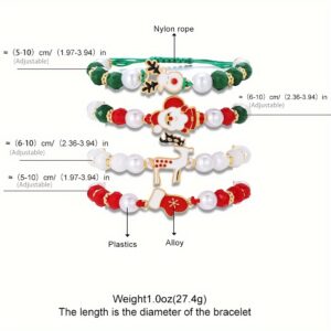 4pcs cute Christmas charm bracelet set featuring Santa and reindeer designs with festive beads, perfect as a fashion accessory or holiday gift.