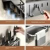 Wall-mounted carbon steel kitchen utensil holder for organizing cooking tools and utensils.