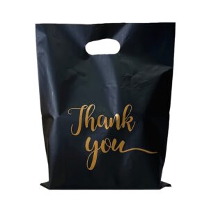 100pcs black reusable plastic shopping bags, perfect for thank you gifts, Christmas, parties, stores, and boutiques.