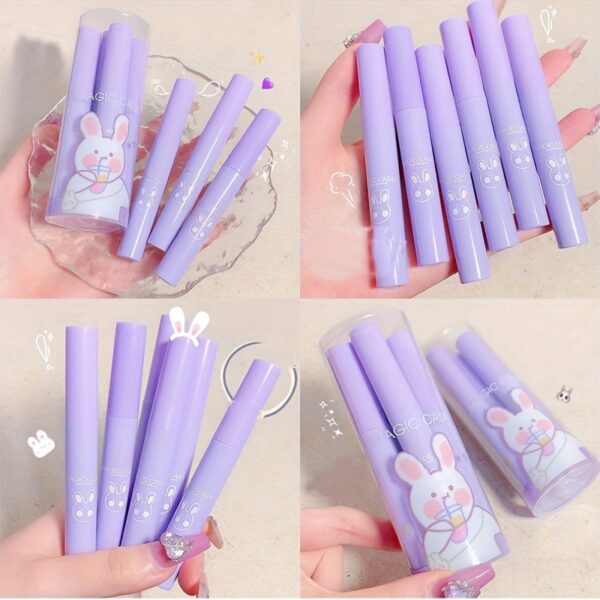 6 Pcs Waterproof Matte Velvet Lip Tint with Cartoon Bunny Print - Long-Lasting Liquid Lipstick