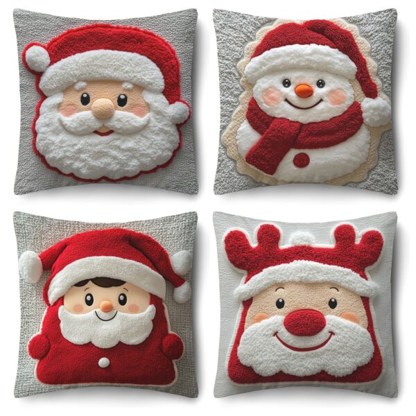 4pcs Holiday Christmas Pillowcase Set with Santa Claus, Snowman, and Elk Print, Polyester, Zipper, Machine Washable, 45x45 cm