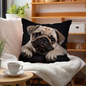 Cute Pug Dog Photo Print Throw Pillow Cover, 45x45 cm, Peach Skin Velvet, Decorative Cushion for Sofa, Living Room, Bedroom, Contemporary Style