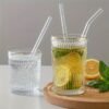 Sustainable glass straw set with cleaning brush for eco-friendly drinking