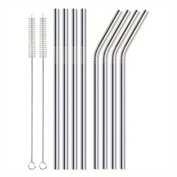 10pcs stainless steel straw set with cleaning brushes for reusable, eco-friendly sipping