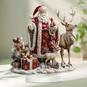 Bohemian Santa Claus and Reindeer acrylic sign for holiday desk display and décor