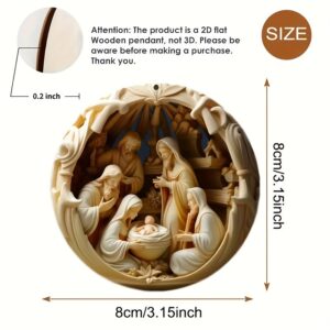 6-pack of 2D carved nativity scene wooden ornaments, ideal for Christmas, Easter, baptisms, weddings, baby showers, and celebrations. No electricity required.