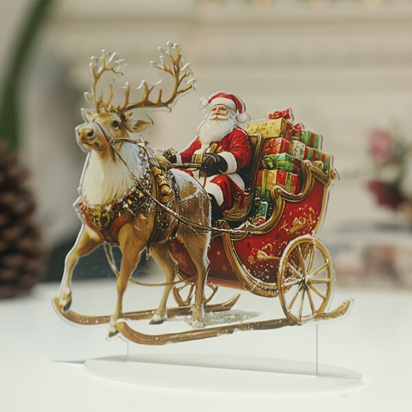 Classic acrylic Santa Claus and reindeer sleigh statue, 15.01x15.01cm, bohemian style tabletop decor, perfect for home, office, and holiday gifting.