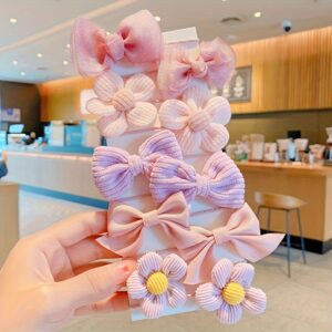 10pcs Cute Fabric Hair Ties with Bows & Flowers, Non-Damaging Elastic Hair Bands for Ponytails, Mixed Color Assorted Hair Accessories for Teens & Adults.