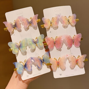 Sparkling Butterfly Hair Clip Set for Girls - Colorful Rhinestone & Mesh Designs, Alloy Construction, Fashionable Accessories.