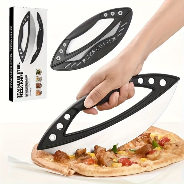 Stainless steel pizza cutter, large and durable kitchen tool for making perfect slices and shapes.