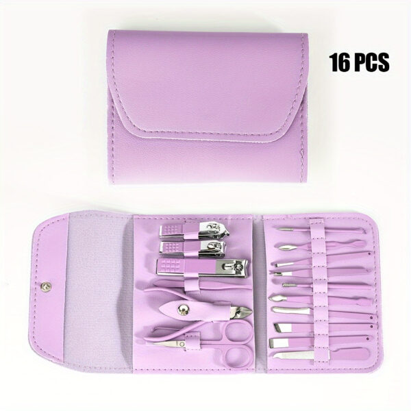 16pcs/5pcs professional manicure set, portable travel case with nail clippers, cuticle pliers, knife tools, and accessories - no power or battery needed.