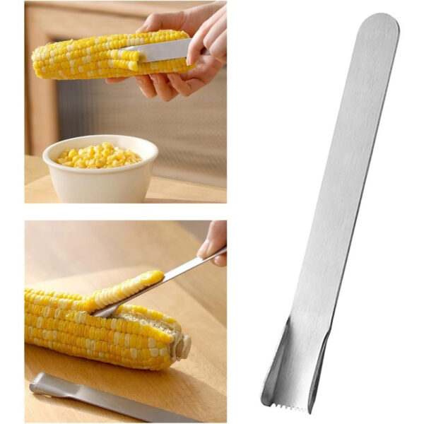 Stainless steel corn on the cob remover tool for fast and safe kernel removal.