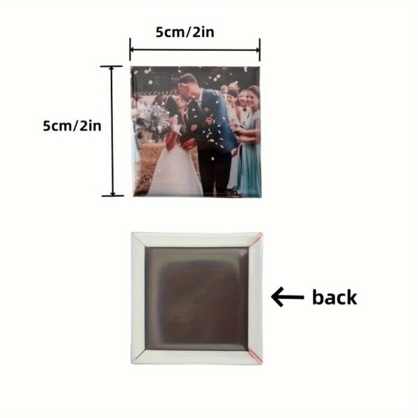 10-pack custom photo magnets, 5.08x5.08cm, with personalized pictures.