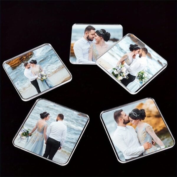 Custom acrylic coaster with personalized design for cups.