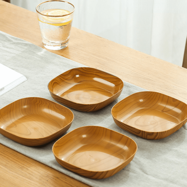 4pcs set of imitation wooden bone dishes, ideal for serving dried fruits, snacks, candy, and desserts, perfect for outdoor camping and picnics.