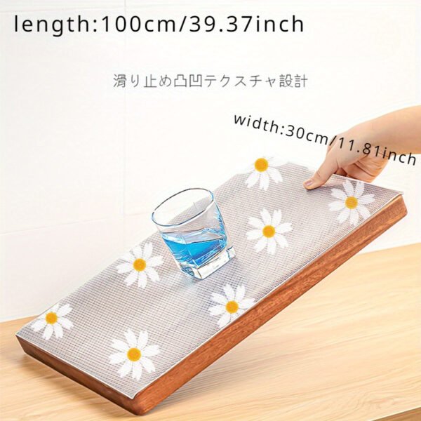 Waterproof Non-Slip Shelf Drawer Liner with Daisy Pattern, Plastic Mat for Kitchen Cabinet, Table, and Fridge