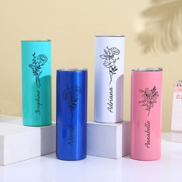 Personalized 20oz metal tumbler with custom name.